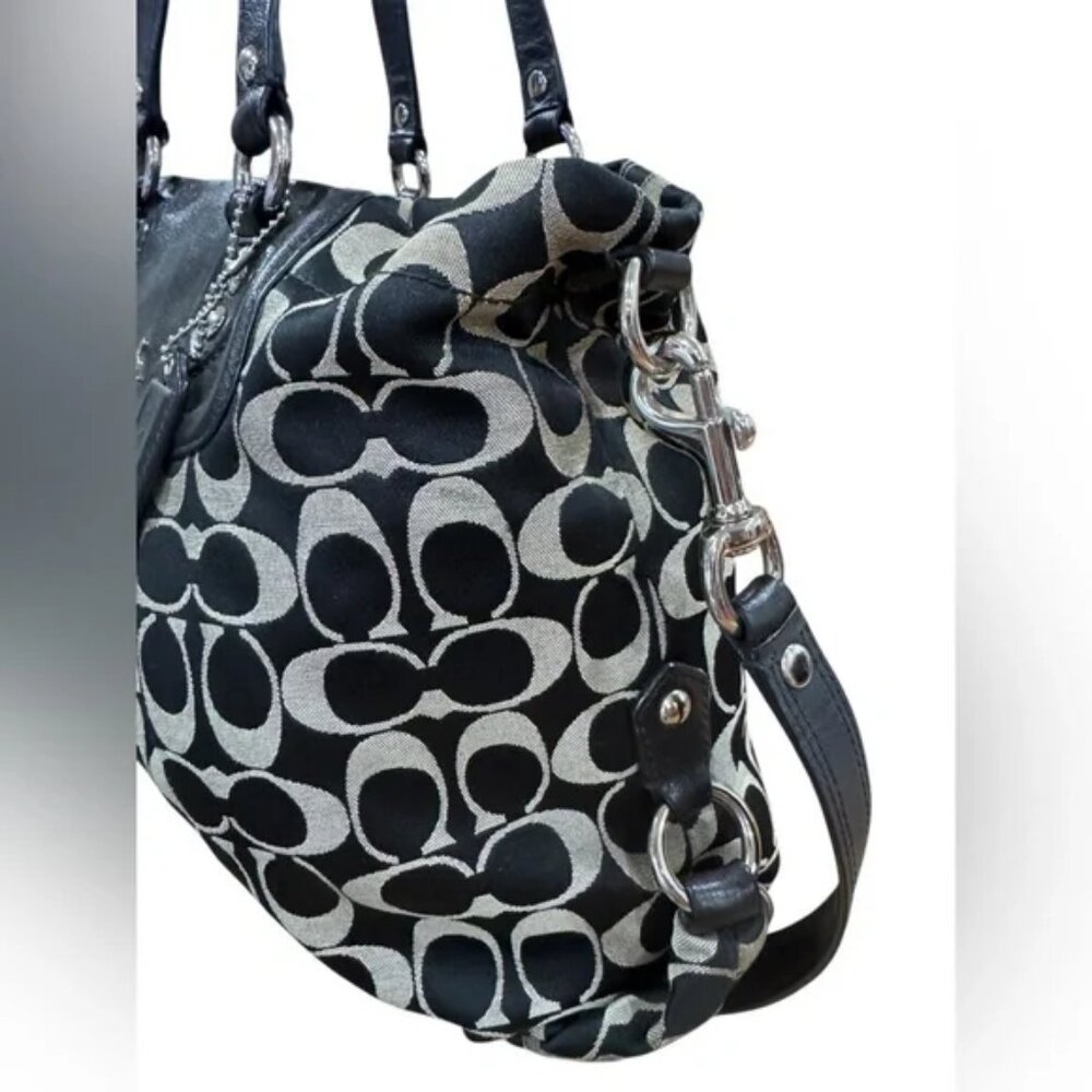 Coach Ashley Black and Cream Signature Pleated Satchel Tote Bag F19244 - Picture 3 of 13